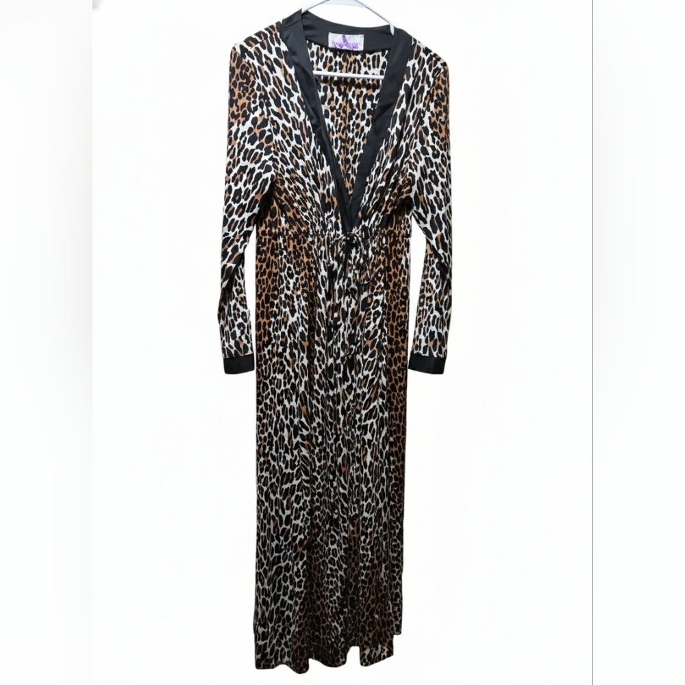 Vintage 1970s Vanity Fair Leopard print lounge Dress Size 16, M-X